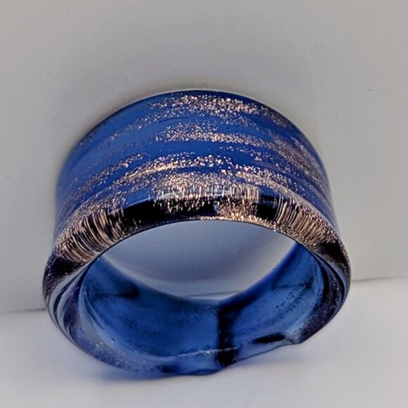 Blue and Gold Wide Band Ring – Artistic Blue Ring - Glossy Modern Statement Ring - Picture 1 of 5